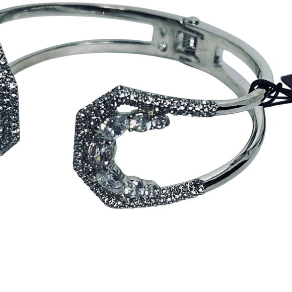 Vince Camuto Silver Tone Clear Crystal Hinged Cuff Bracelet (5947) - Picture 7 of 7